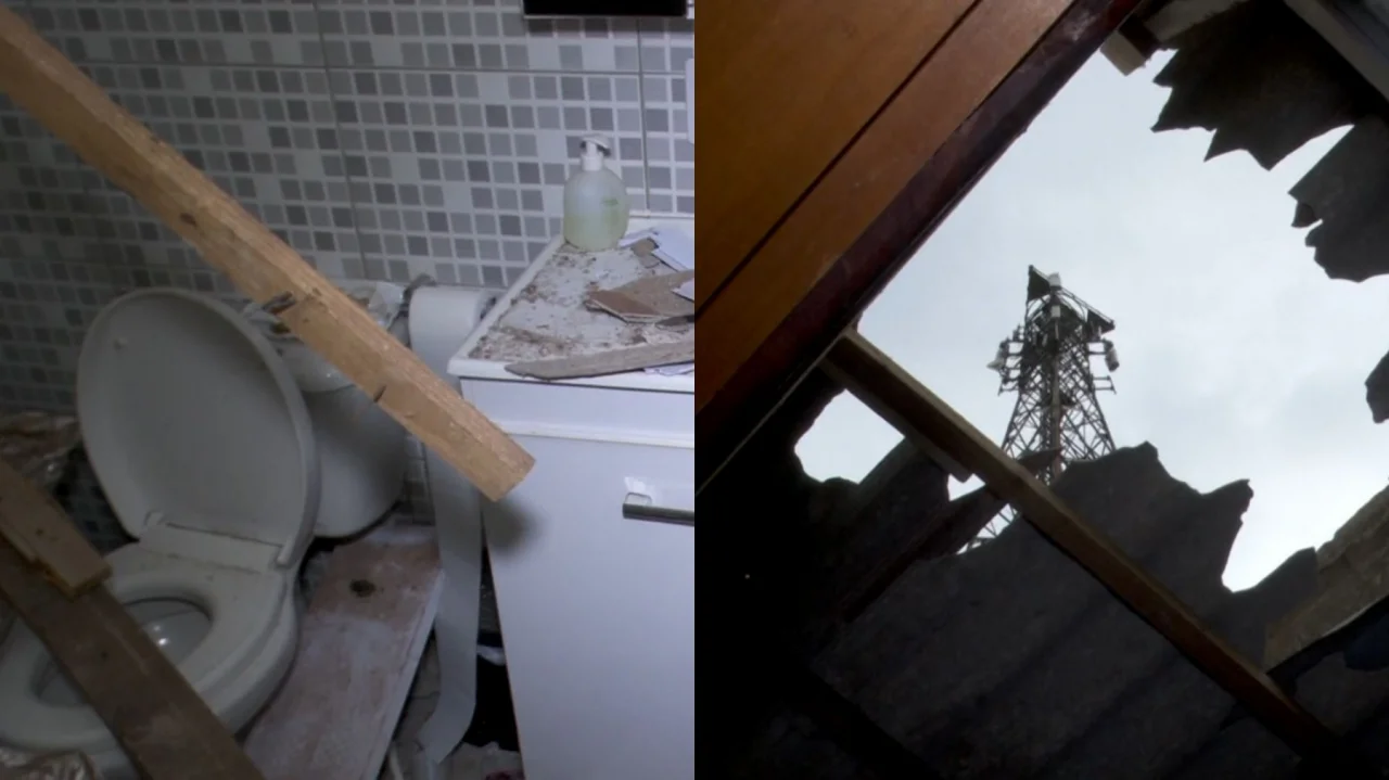 Peça de torre de telefonia cai sobre casa no Paraná e destrói banheiro enquanto morador escovava os dentes